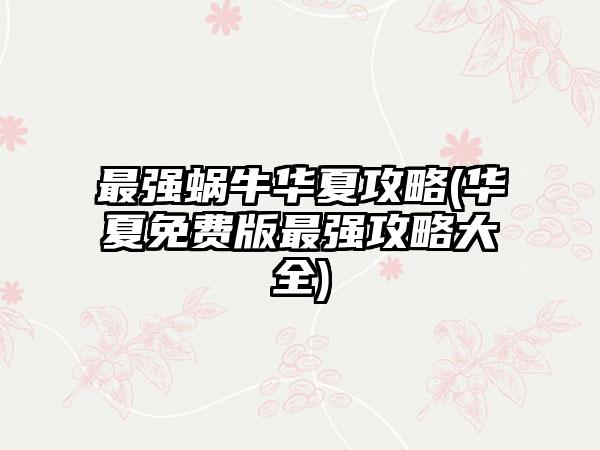 最强蜗牛华夏攻略(华夏免费版最强攻略大全)