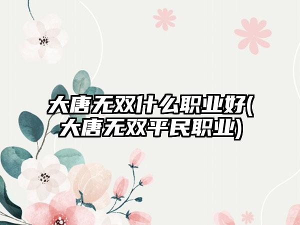 大唐无双什么职业好(大唐无双平民职业)