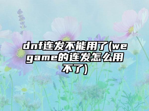 dnf连发不能用了(wegame的连发怎么用不了)