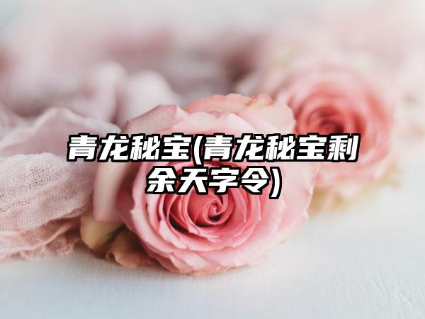 青龙秘宝(青龙秘宝剩余天字令)