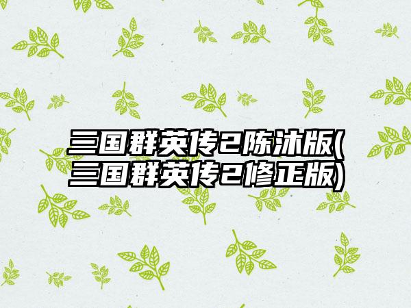 三国群英传2陈沐版(三国群英传2修正版)