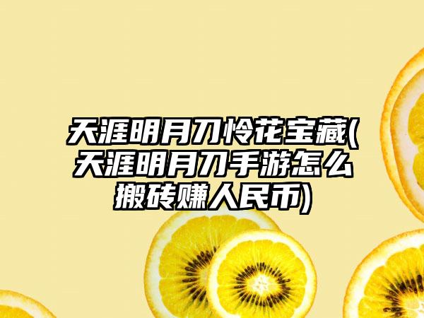 天涯明月刀怜花宝藏(天涯明月刀手游怎么搬砖赚人民币)