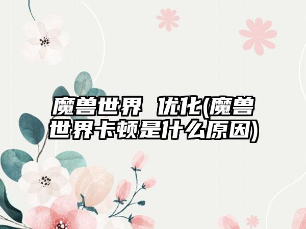 魔兽世界 优化(魔兽世界卡顿是什么原因)