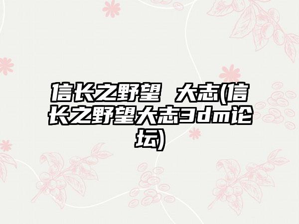 信长之野望 大志(信长之野望大志3dm论坛)