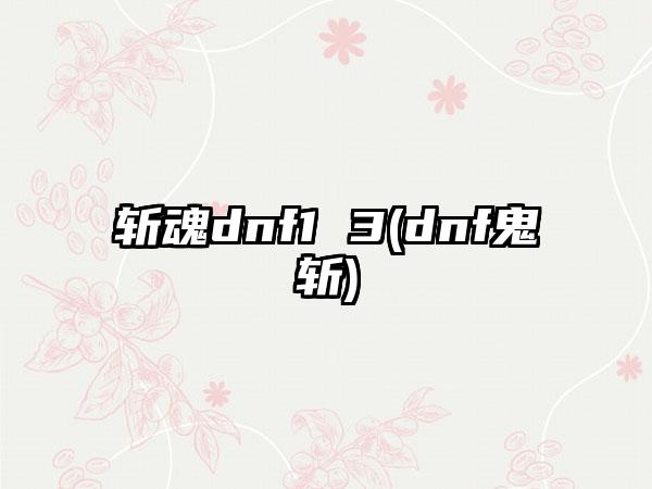 斩魂dnf1 3(dnf鬼斩)
