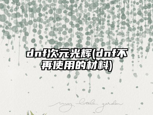 dnf次元光辉(dnf不再使用的材料)