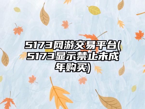 5173网游交易平台(5173显示禁止未成年购买)