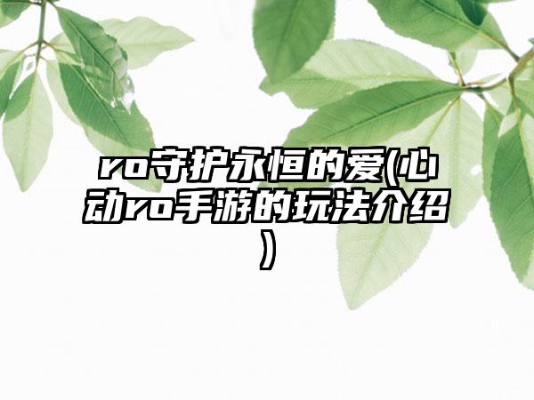 ro守护永恒的爱(心动ro手游的玩法介绍)