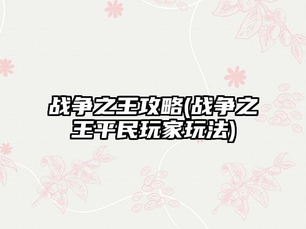 战争之王攻略(战争之王平民玩家玩法)