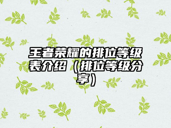 王者荣耀的排位等级表介绍（排位等级分享）