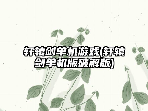 轩辕剑单机游戏(轩辕剑单机版破解版)
