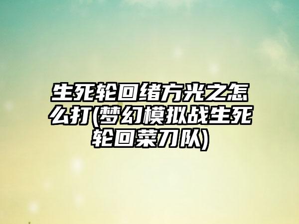 生死轮回绪方光之怎么打(梦幻模拟战生死轮回菜刀队)
