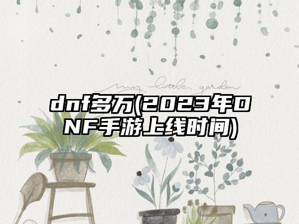 dnf多万(2023年DNF手游上线时间)