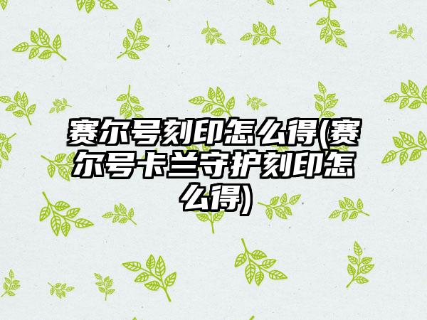 赛尔号刻印怎么得(赛尔号卡兰守护刻印怎么得)