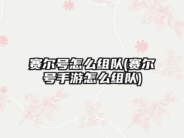 赛尔号怎么组队(赛尔号手游怎么组队)