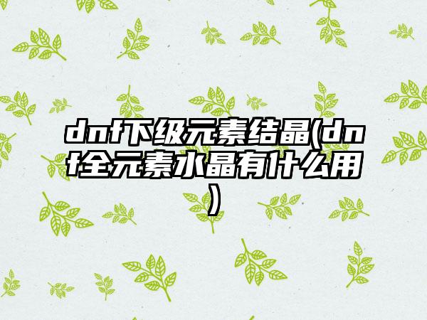 dnf下级元素结晶(dnf全元素水晶有什么用)