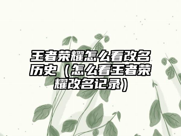 王者荣耀怎么看改名历史（怎么看王者荣耀改名记录）