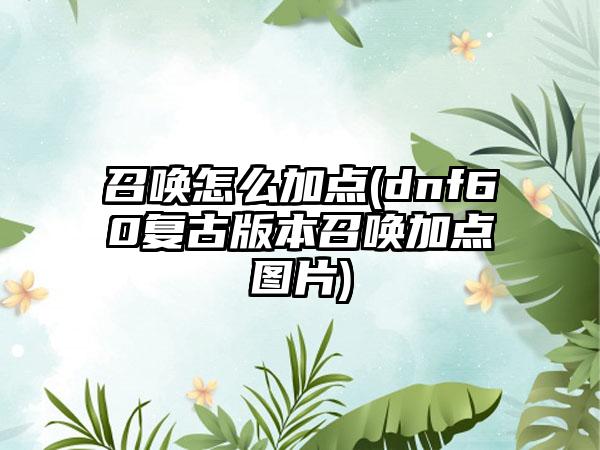 召唤怎么加点(dnf60复古版本召唤加点图片)