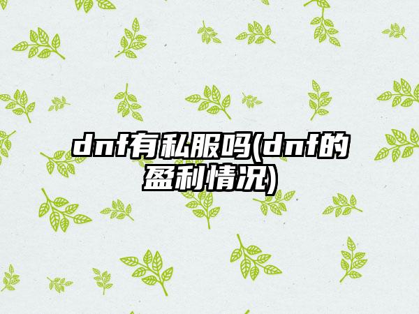 dnf有私服吗(dnf的盈利情况)