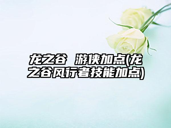 龙之谷 游侠加点(龙之谷风行者技能加点)