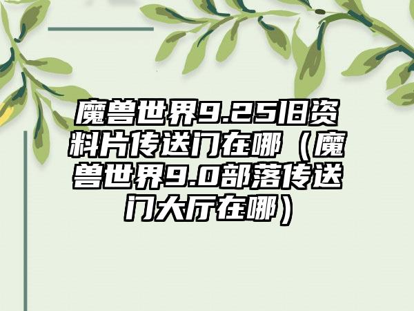 魔兽世界9.25旧资料片传送门在哪（魔兽世界9.0部落传送门大厅在哪）
