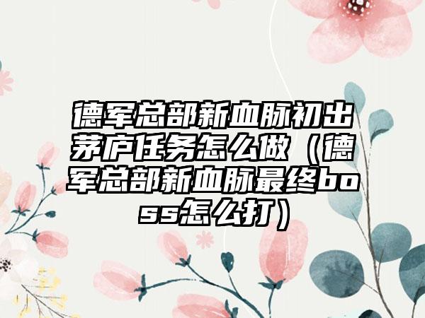 德军总部新血脉初出茅庐任务怎么做（德军总部新血脉最终boss怎么打）