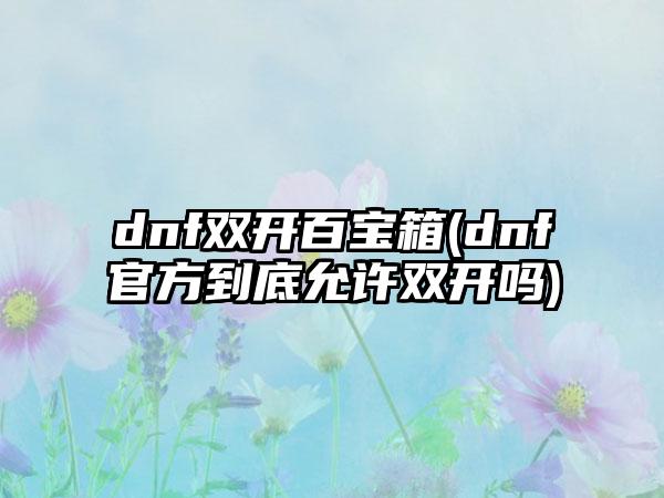 dnf双开百宝箱(dnf官方到底允许双开吗)