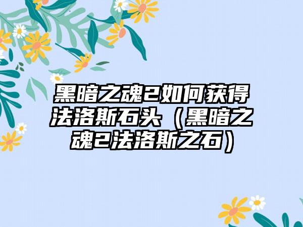 黑暗之魂2如何获得法洛斯石头（黑暗之魂2法洛斯之石）