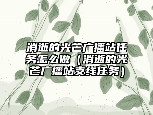 消逝的光芒广播站任务怎么做（消逝的光芒广播站支线任务）