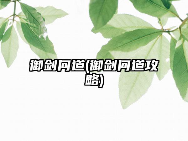 御剑问道(御剑问道攻略)
