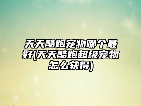 天天酷跑宠物哪个最好(天天酷跑超级宠物怎么获得)