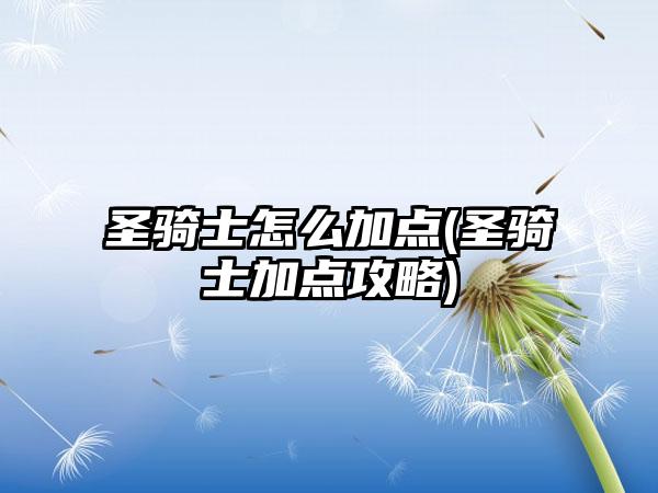 圣骑士怎么加点(圣骑士加点攻略)