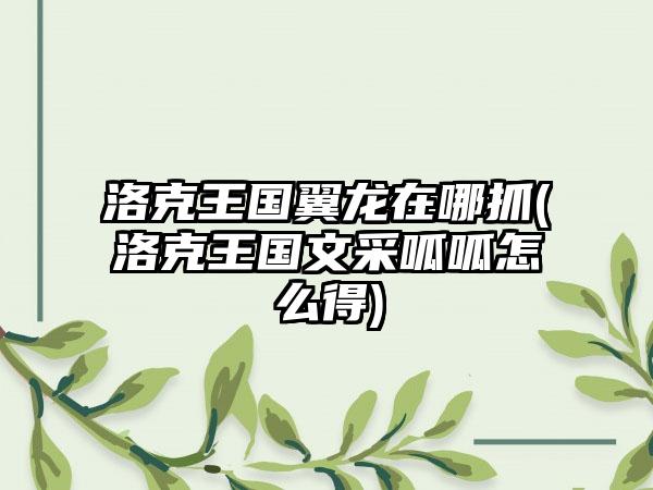 洛克王国翼龙在哪抓(洛克王国文采呱呱怎么得)