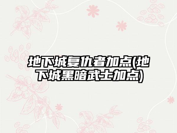 地下城复仇者加点(地下城黑暗武士加点)