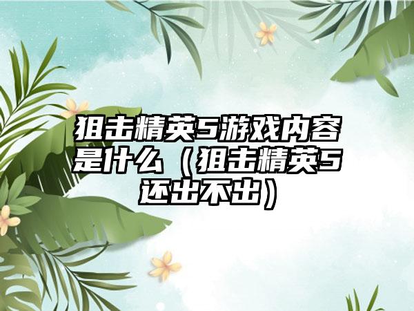 狙击精英5游戏内容是什么（狙击精英5还出不出）