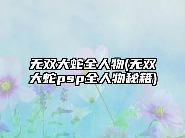 无双大蛇全人物(无双大蛇psp全人物秘籍)