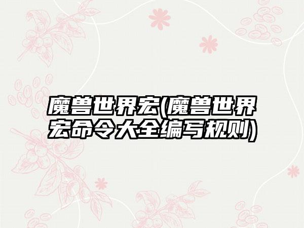魔兽世界宏(魔兽世界宏命令大全编写规则)