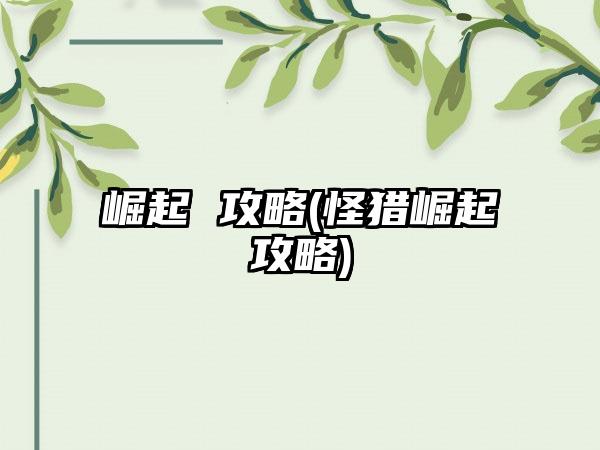 崛起 攻略(怪猎崛起攻略)