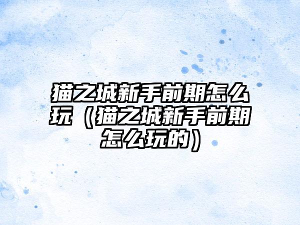 猫之城新手前期怎么玩（猫之城新手前期怎么玩的）