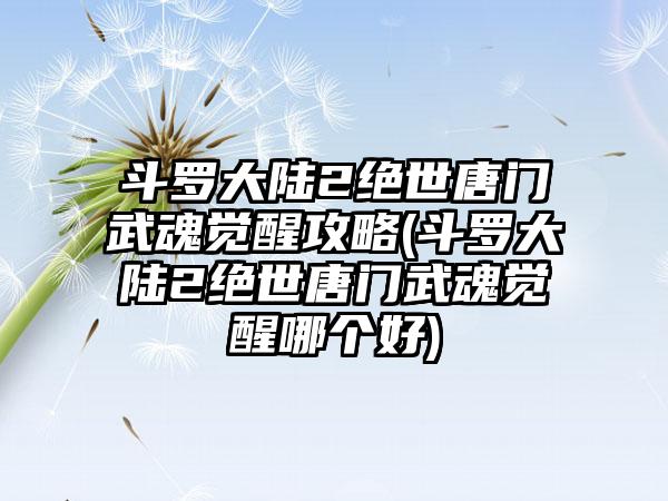斗罗大陆2绝世唐门武魂觉醒攻略(斗罗大陆2绝世唐门武魂觉醒哪个好)