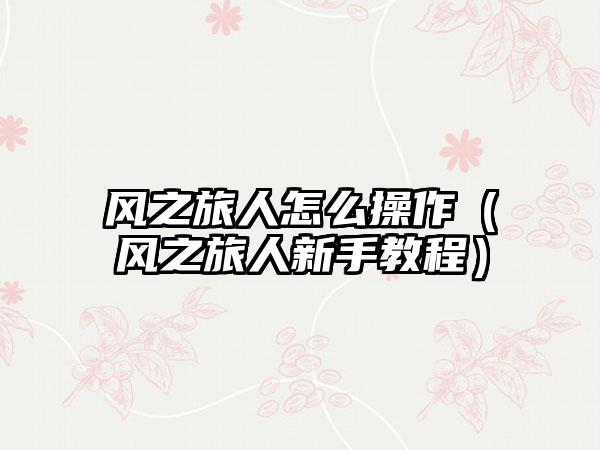 风之旅人怎么操作（风之旅人新手教程）