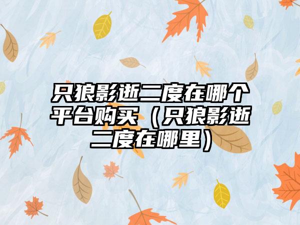 只狼影逝二度在哪个平台购买（只狼影逝二度在哪里）