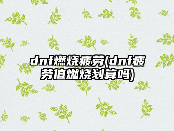 dnf燃烧疲劳(dnf疲劳值燃烧划算吗)