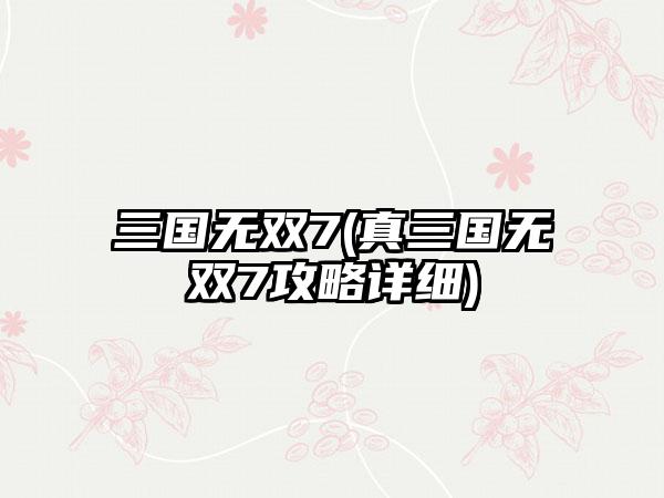 三国无双7(真三国无双7攻略详细)