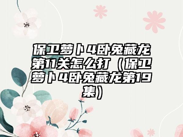 保卫萝卜4卧兔藏龙第11关怎么打（保卫萝卜4卧兔藏龙第19集）