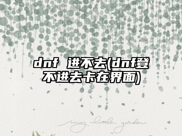 dnf 进不去(dnf登不进去卡在界面)
