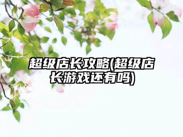 超级店长攻略(超级店长游戏还有吗)