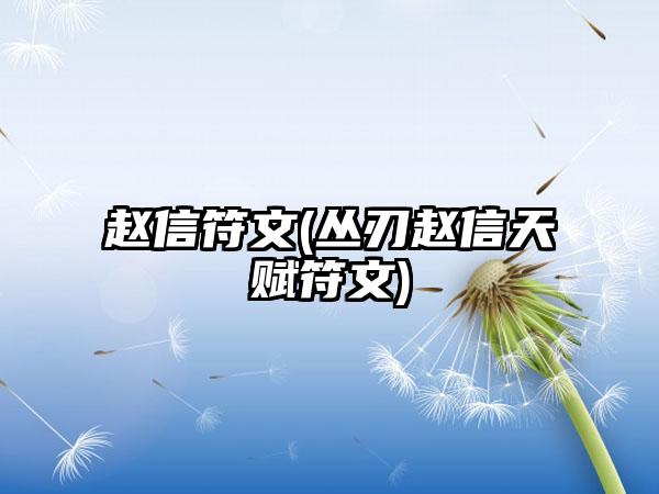 赵信符文(丛刃赵信天赋符文)