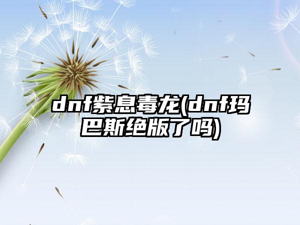 dnf紫息毒龙(dnf玛巴斯绝版了吗)