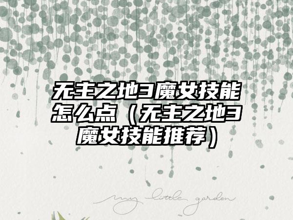 无主之地3魔女技能怎么点（无主之地3魔女技能推荐）